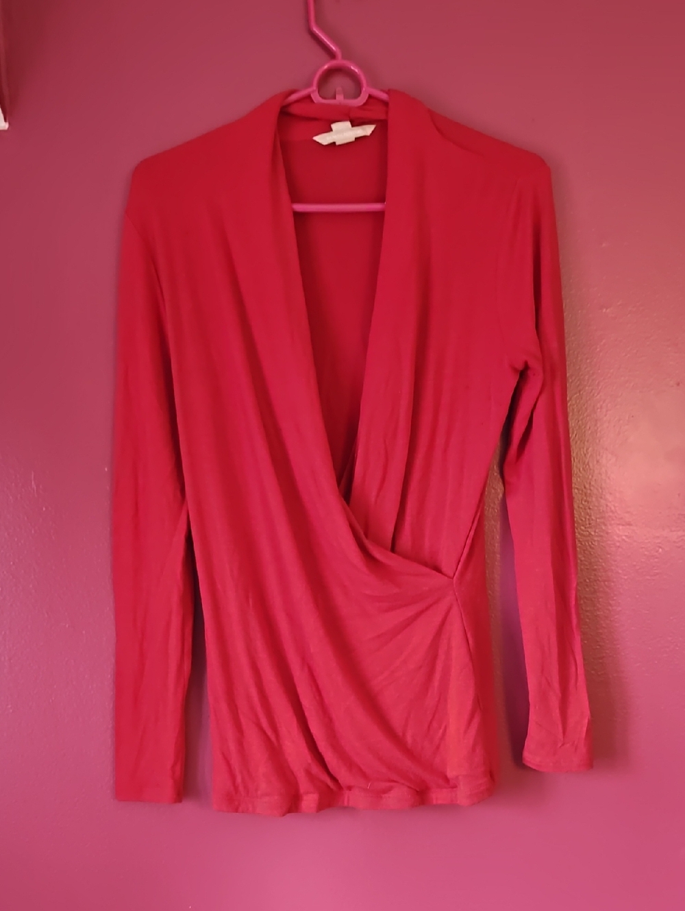 Banana Republic Red Wrap-Front Long Sleeve Top